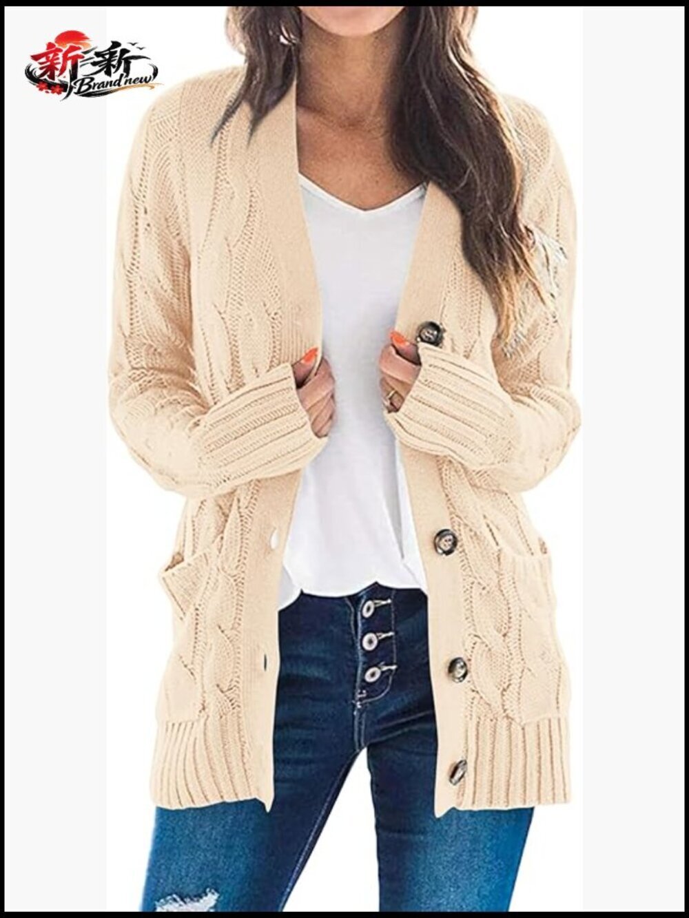 Open Front Cardigan Sweaters - Button Down Cable Knit Chunky Winter Outerwear